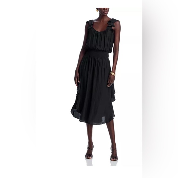 Ramy Brook Dress Size Small Midnight Blue Asymmetrical Ruffle Smocked New - Picture 1 of 11